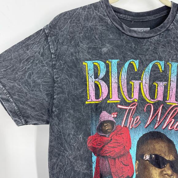 Biggie "The What" Graphic Band T-Shirt Gray Vintage Faded Tie Dye Small NWOT - Picture 3 of 6